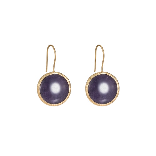 Ladies Gold Plated Purple Single Stone Earrings
