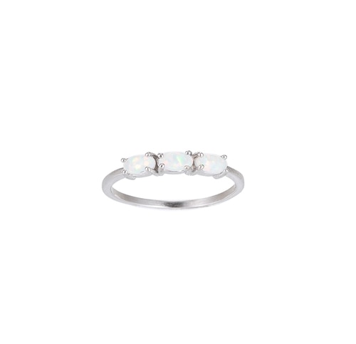 Ladies Triple White Opal Sterling Silver Ring