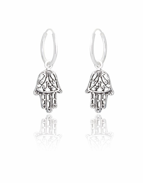Ladies Sterling Silver Hamsa Hand Charm Earrings