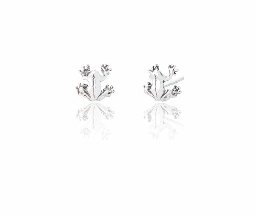 Ladies Sterling Silver Frog Stud Earrings