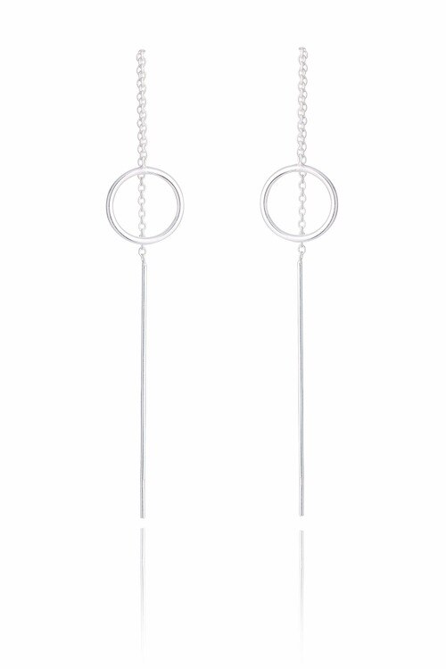 Ladies Sterling Silver Circle Charm Chained Earrings