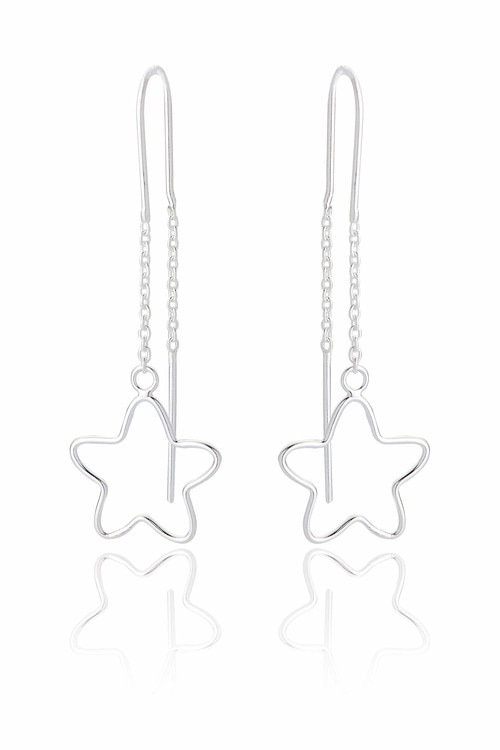 Ladies Sterling Silver Star Charm Chained Earrings