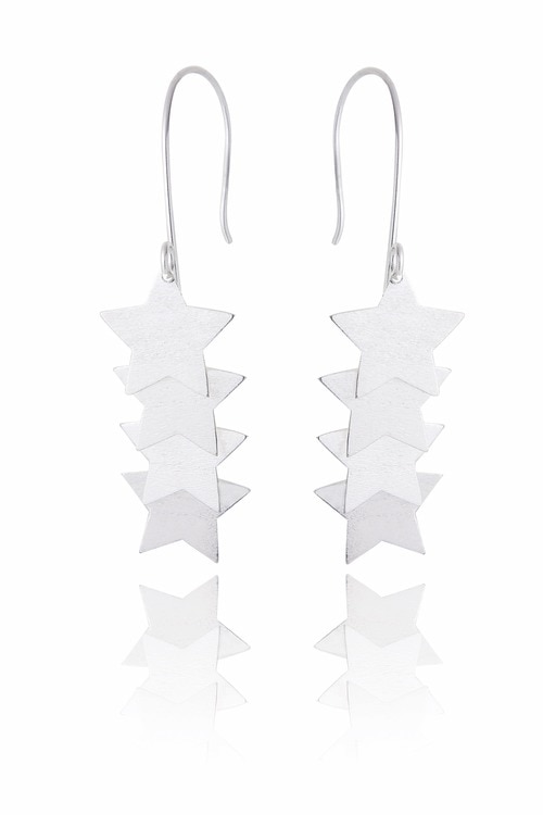 Ladies Sterling Silver Four Stars Earrings