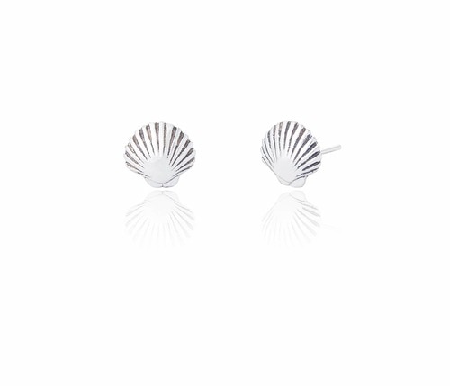 Ladies Sterling Silver Shell Stud Earrings