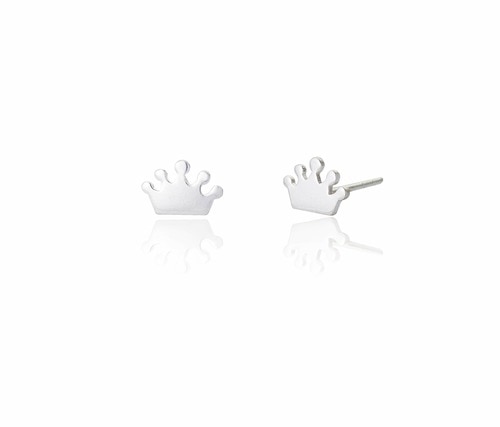 Ladies Sterling Silver Crown Stud Earrings
