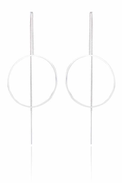 Ladies Sterling Silver Big Circle Chained Earrings