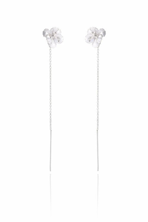 Ladies Sterling Silver Flower Chained Earrings