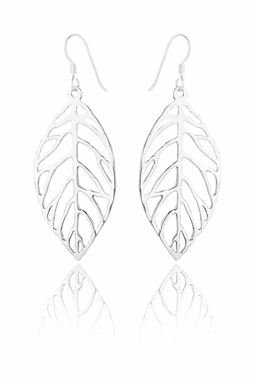 Ladies Sterling Silver Leaf Earrings
