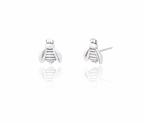 Ladies Sterling Silver Bee Stud Earrings