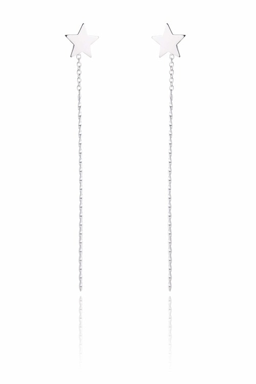 Ladies Sterling Silver Star Chained Earrings
