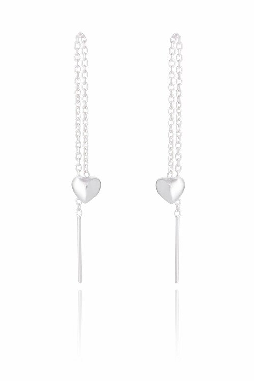 Ladies Sterling Silver Heart Chain Earring