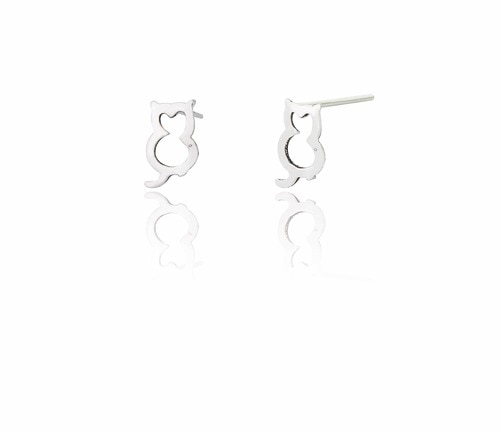 Ladies Sterling Silver Cat Stud Earrings