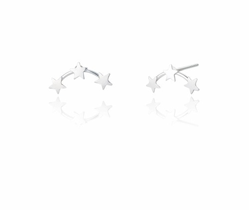 Ladies Sterling Silver Three Star Stud Earrings